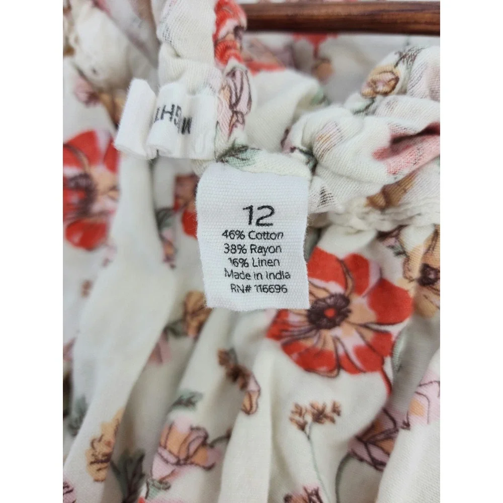 H&M Floral Smocked Crop Top and Pants Set Cream Red Size 12